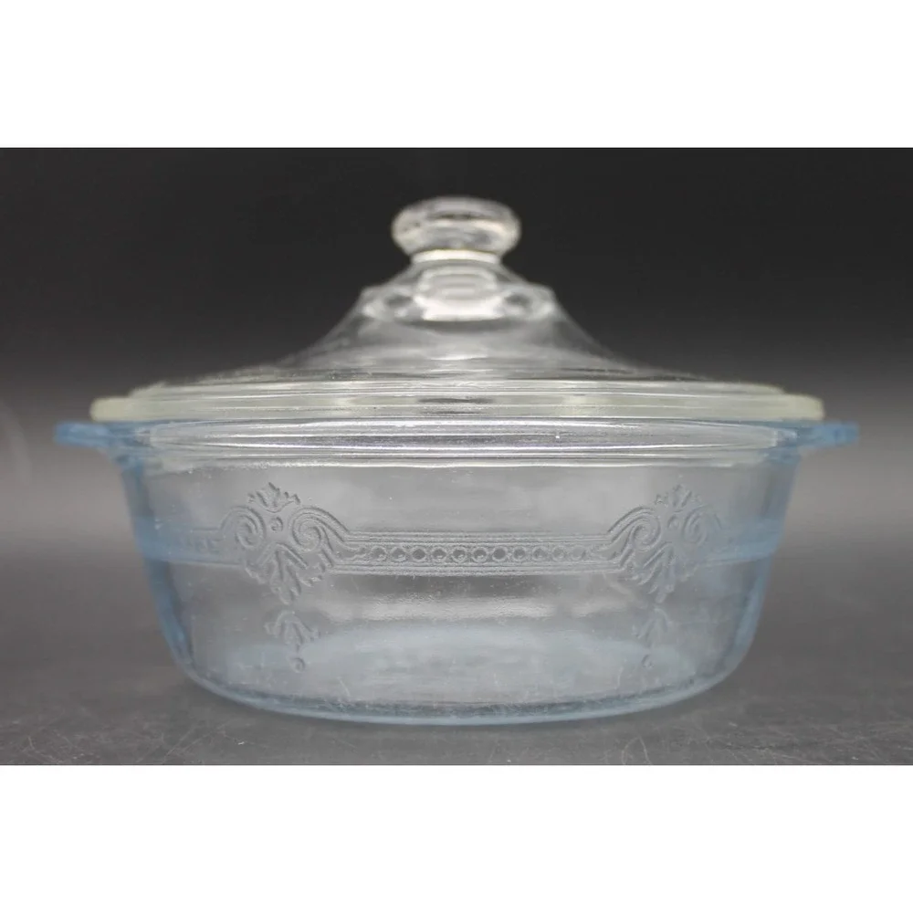 Vintage Fire-King Sapphire Blue Philbe Casserole Dish w/ Clear Glass Lid 6